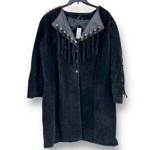 Roamans Western Fringe Suede Leather Jacket Womens Plus Size 30 W Black Red